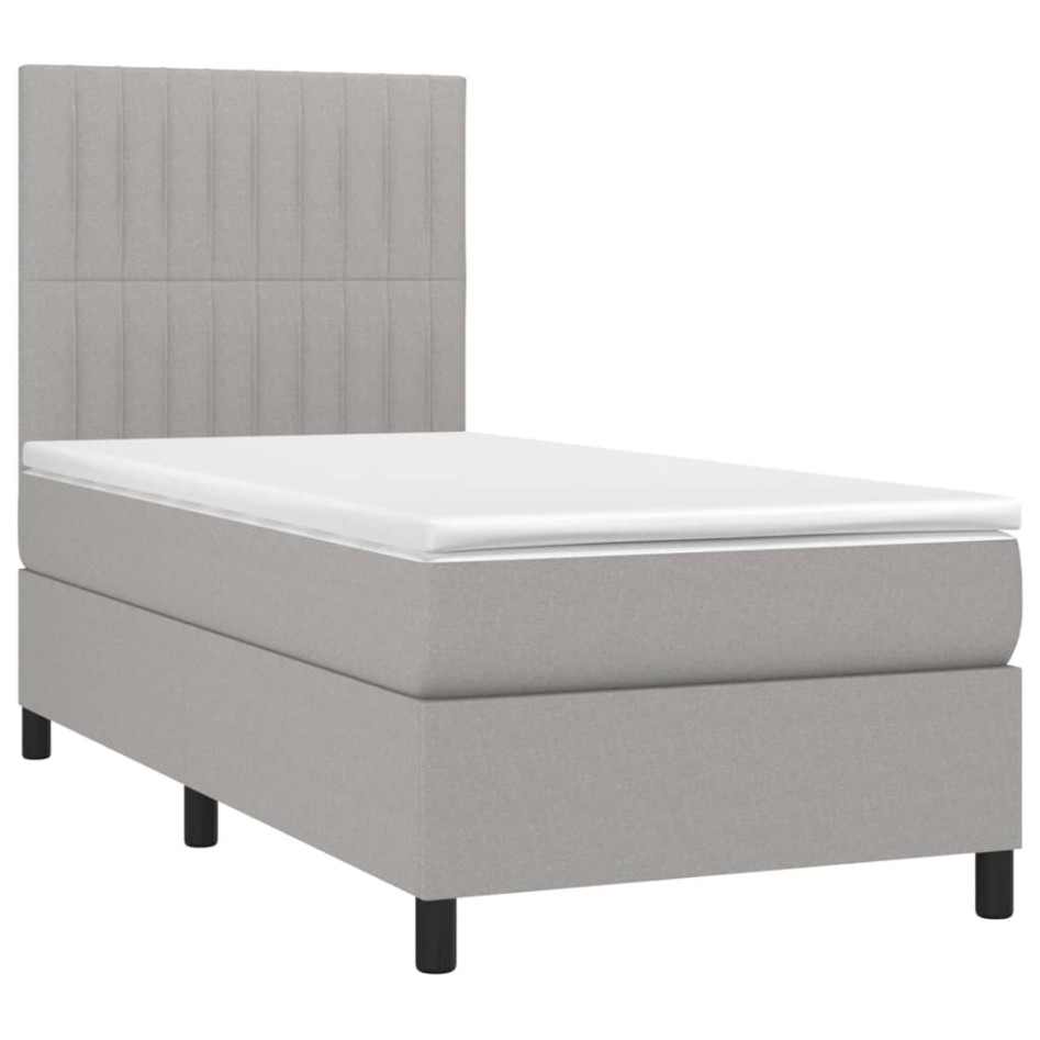 Cama box spring con colchón tela gris claro 80x200