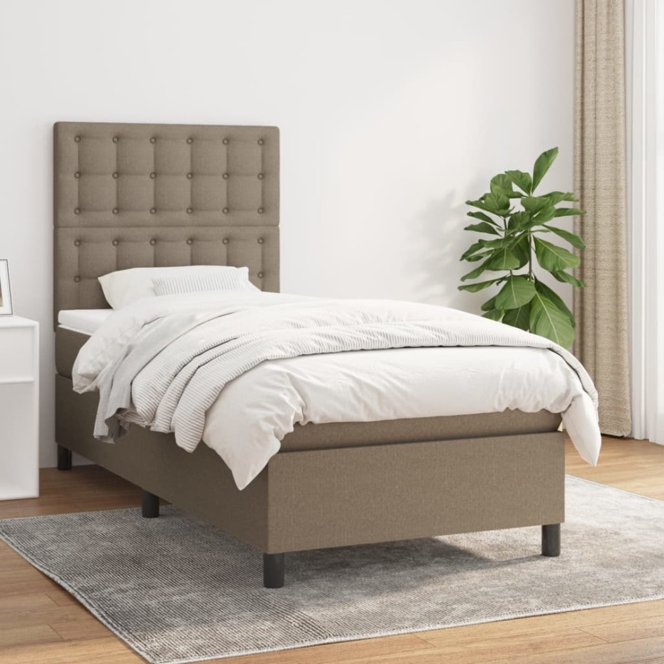 Cama box spring con colchón tela gris taupe 90x200
