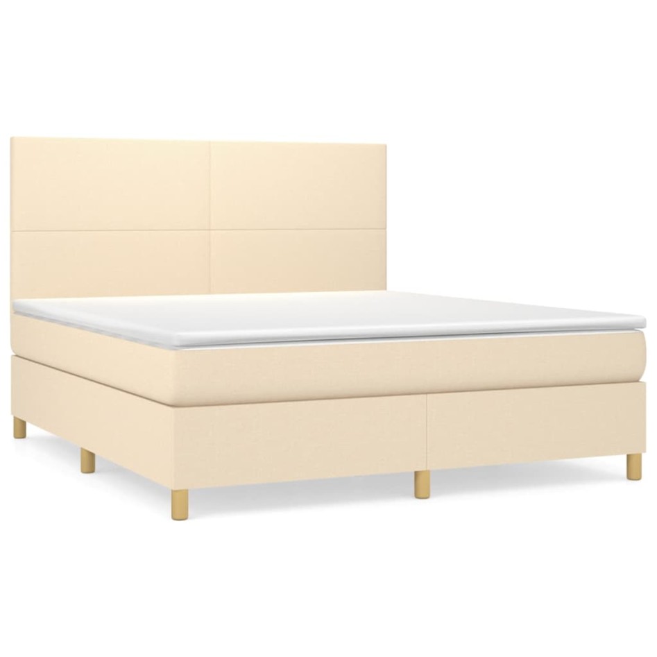 Cama box spring con colchón tela color crema 160x200