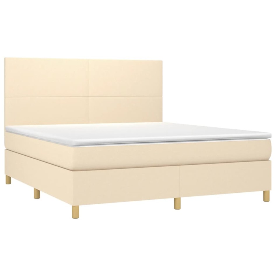 Cama box spring con colchón tela color crema 160x200