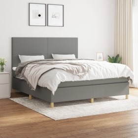 Cama box spring con colchón tela gris oscuro 160x200