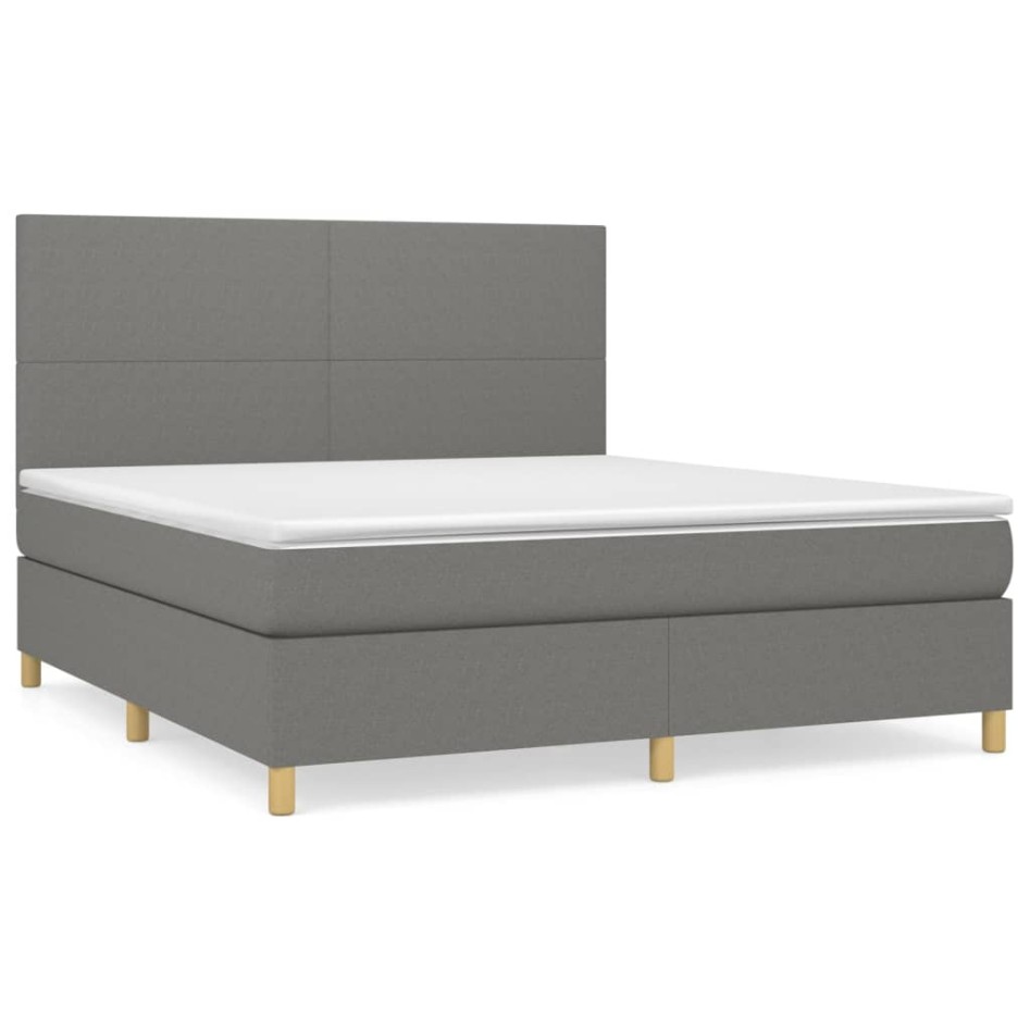 Cama box spring con colchón tela gris oscuro 160x200