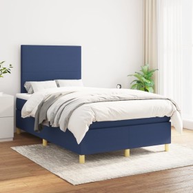 Cama box spring con colchón tela azul 120x200