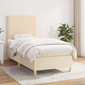 Cama box spring con colchón tela color crema 80x200