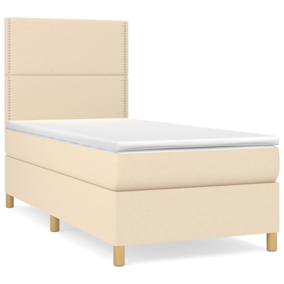 Cama box spring con colchón tela color crema 80x200