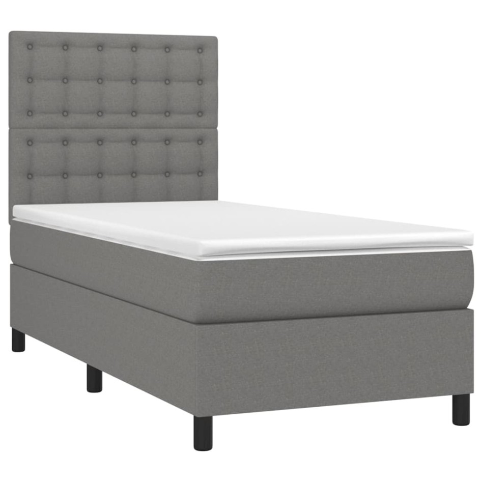 Cama box spring con colchón tela gris oscuro 100x200