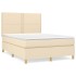 Cama box spring con colchón tela color crema 140x190