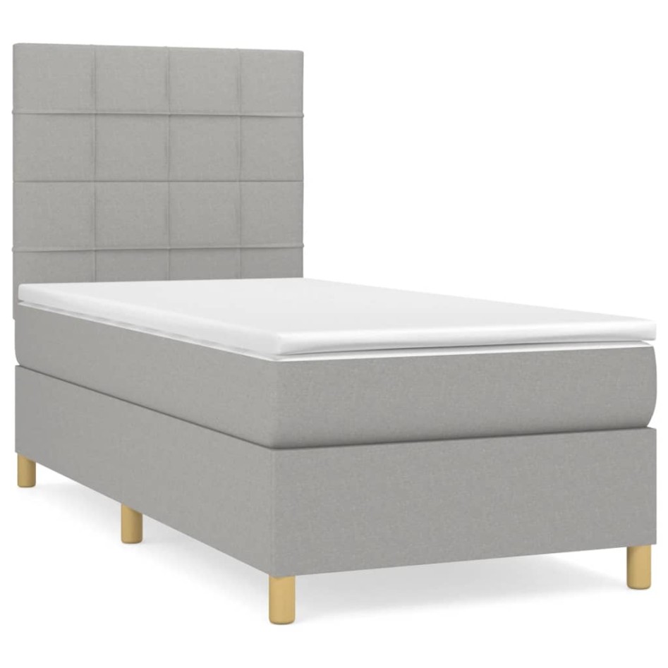 Cama box spring con colchón tela gris claro 90x200