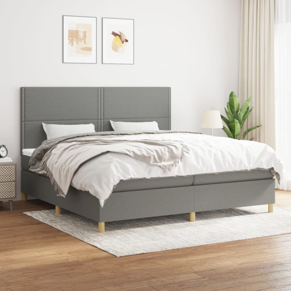 Cama box spring con colchón tela gris oscuro 200x200