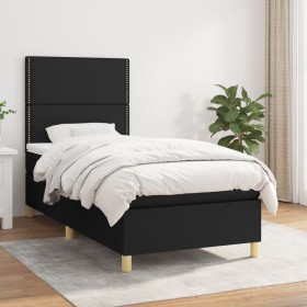 Cama box spring con colchón tela negro 100x200