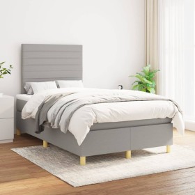Cama box spring con colchón tela gris claro 120x200