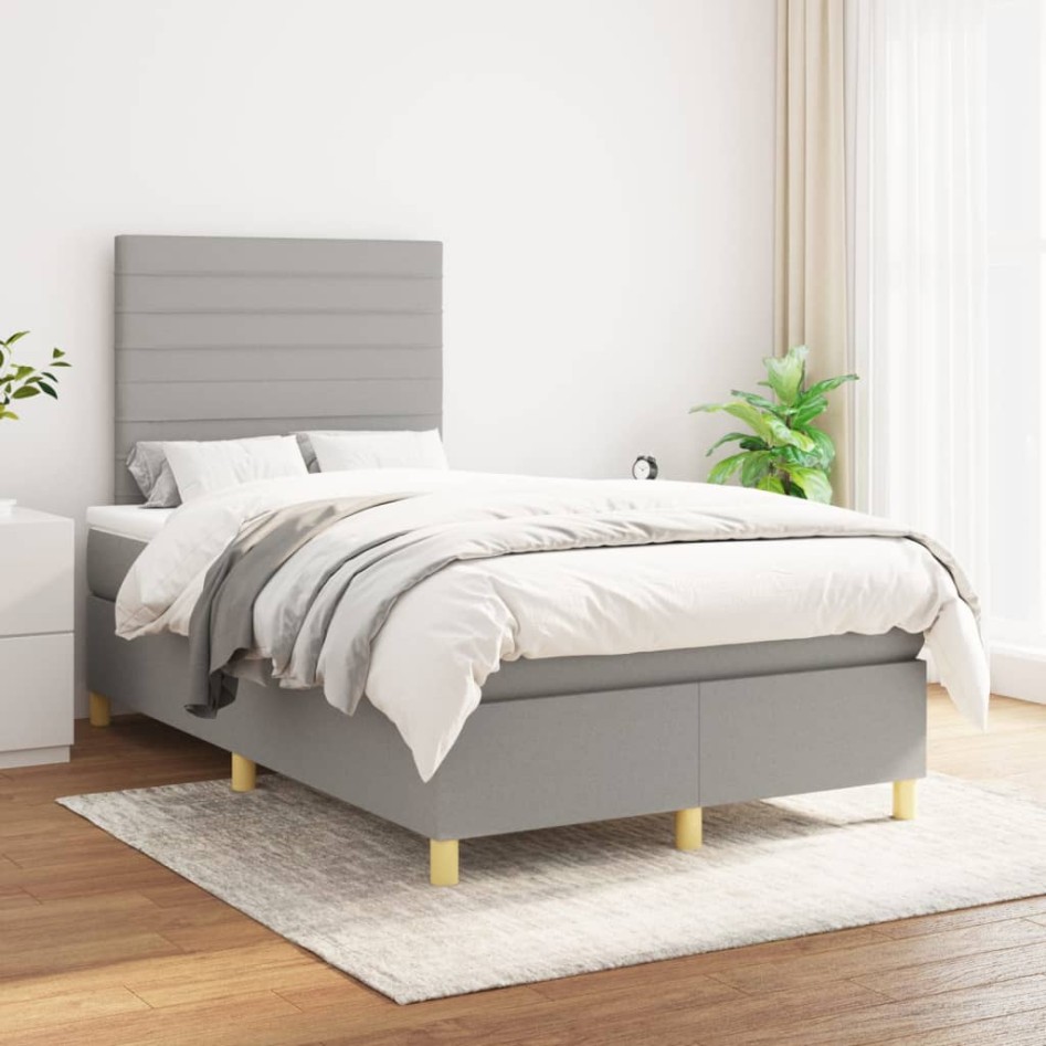 Cama box spring con colchón tela gris claro 120x200