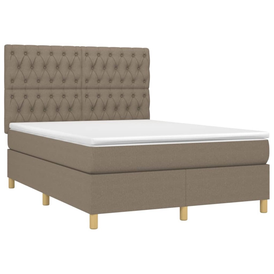 Cama box spring con colchón tela gris taupe 140x190
