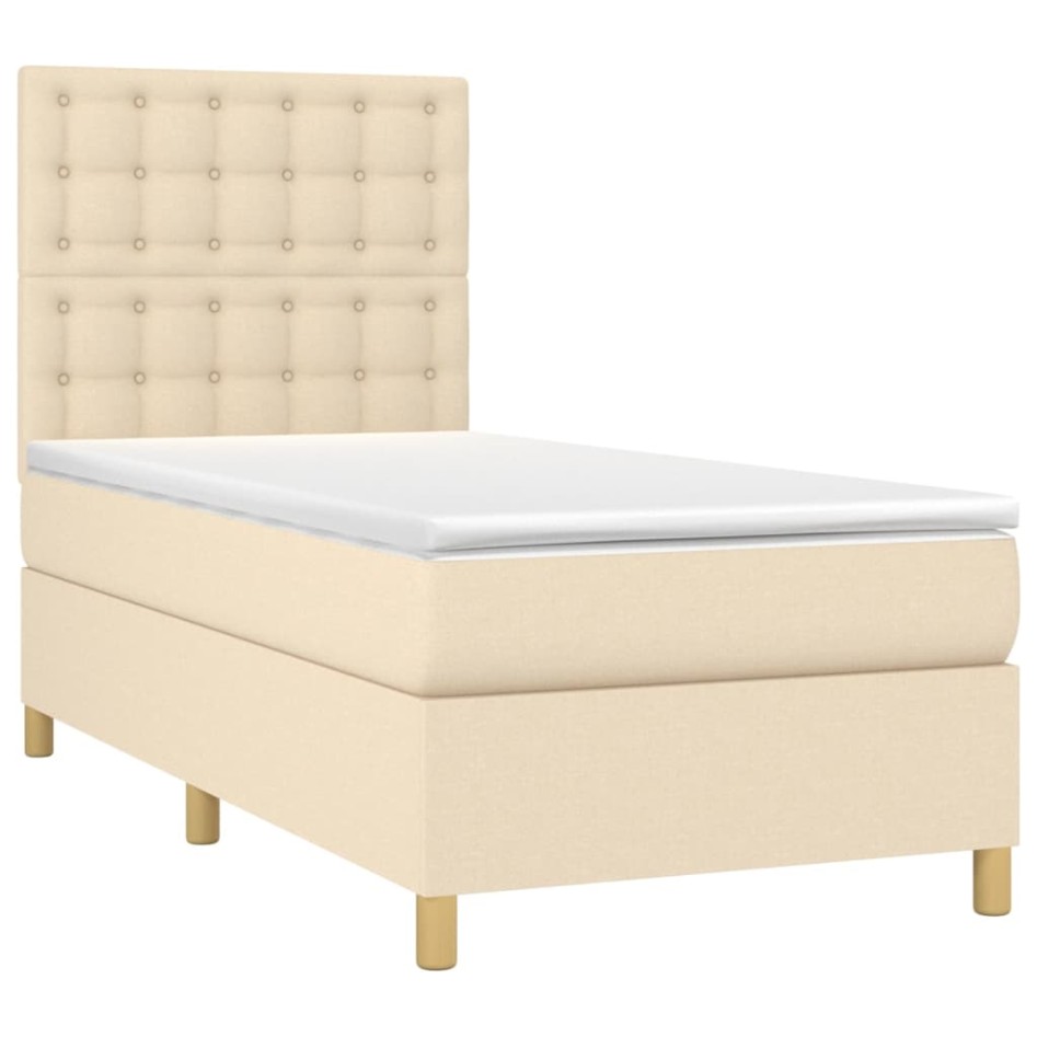 Cama box spring con colchón tela color crema 80x200