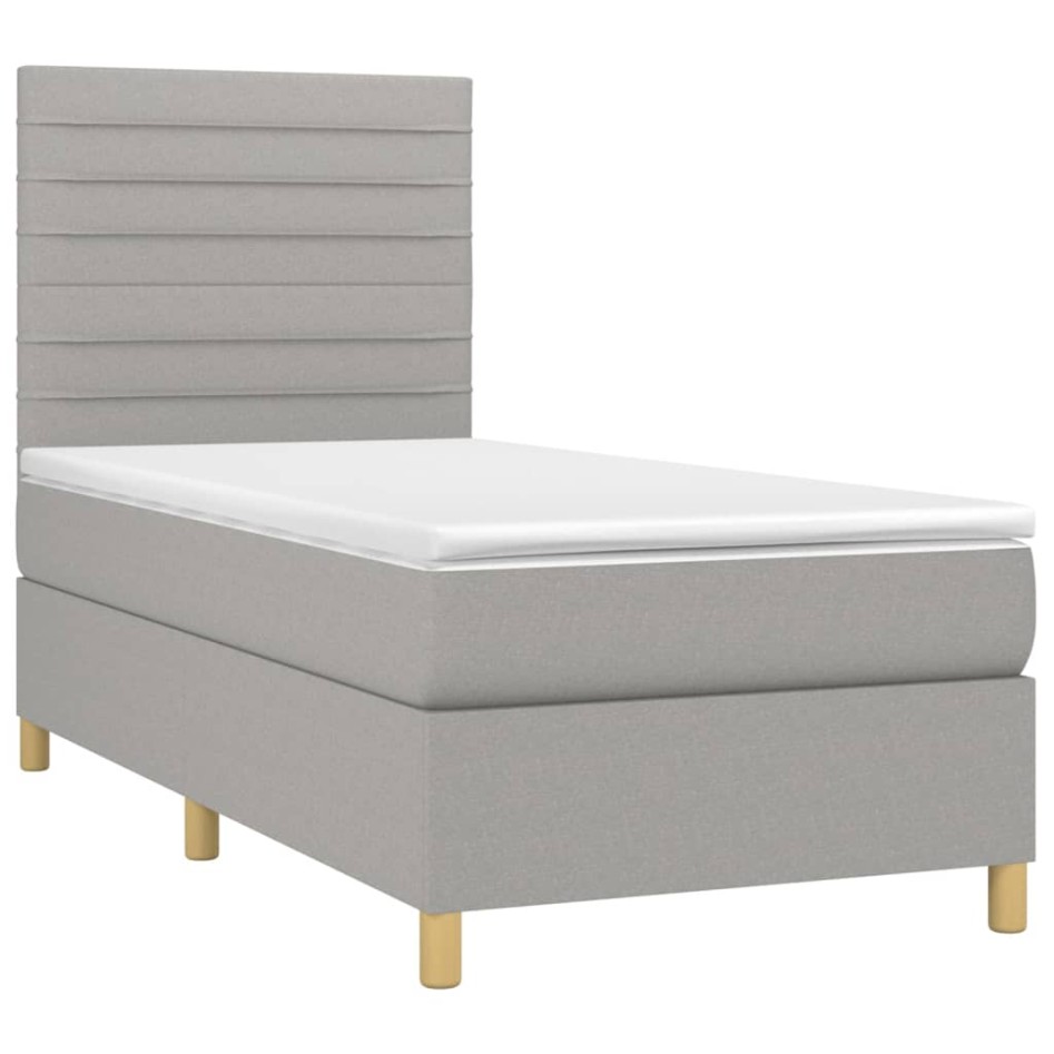 Cama box spring con colchón tela gris claro 100x200