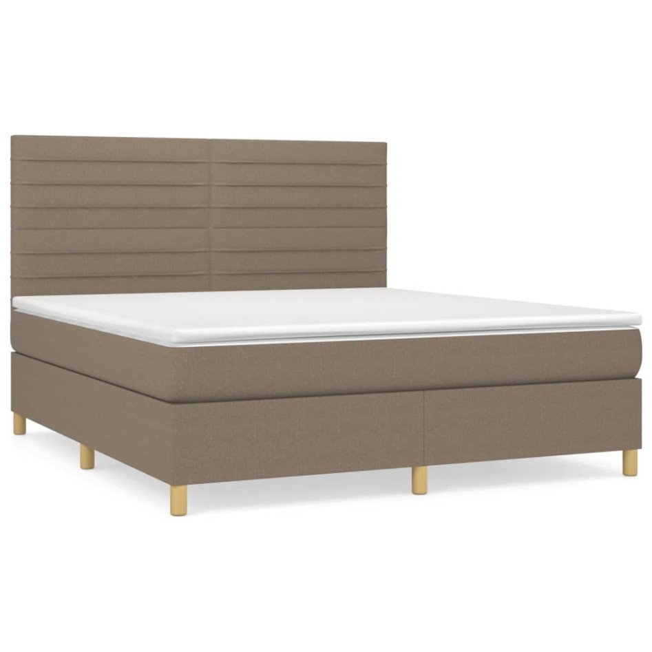Cama box spring con colchón tela gris taupe 160x200