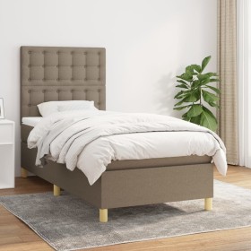 Cama box spring con colchón tela gris taupe 90x190
