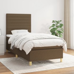 Cama box spring con colchón tela marrón oscuro 80x200