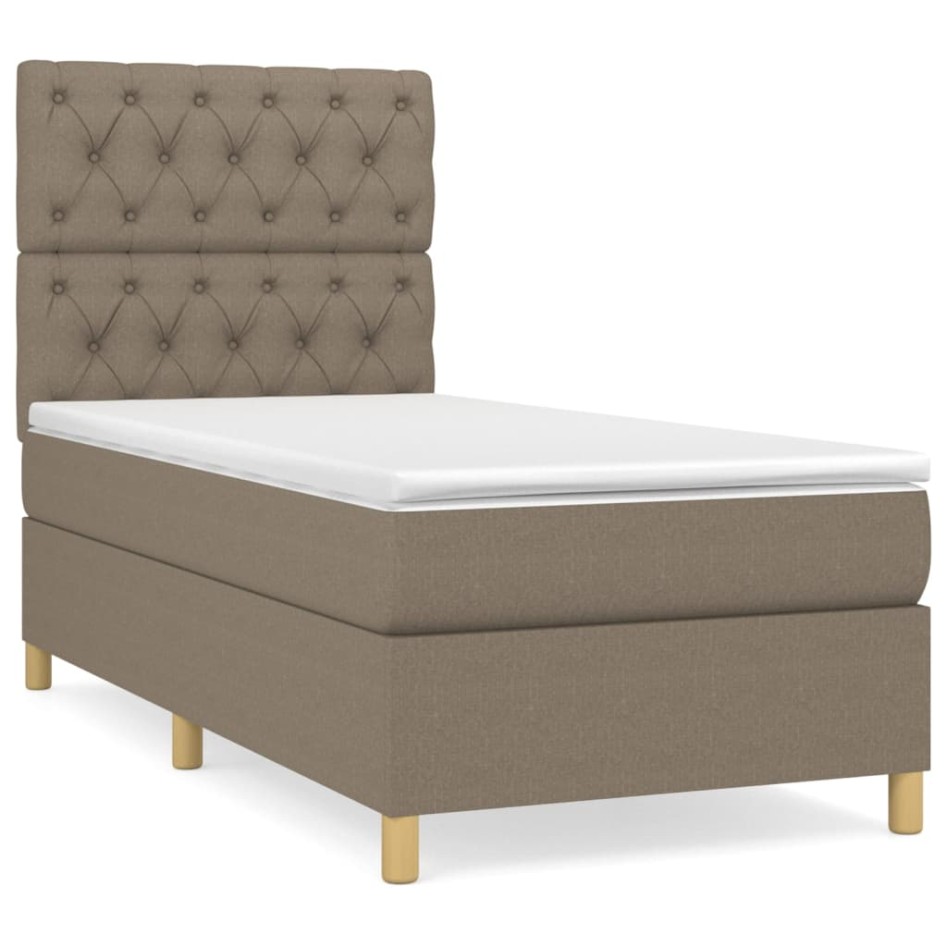 Cama box spring con colchón tela gris taupe 80x200