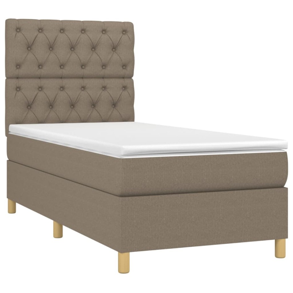 Cama box spring con colchón tela gris taupe 80x200