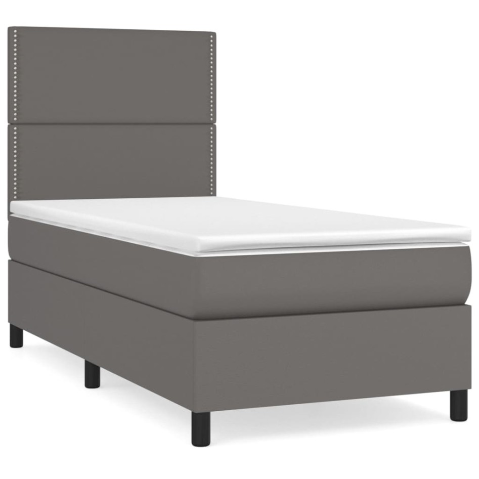 Cama box spring con colchón cuero sintético gris 80x200