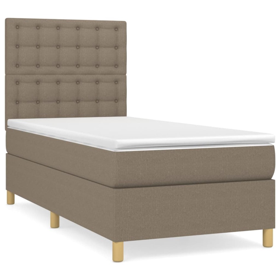 Cama box spring con colchón tela gris taupe 100x200