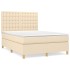 Cama box spring con colchón tela color crema 140x190