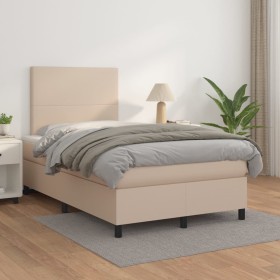 Cama box spring con colchón cuero sintético capuchino