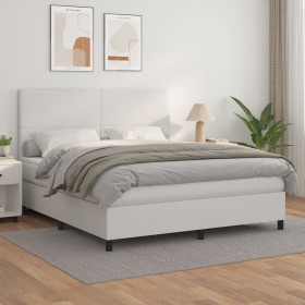 Cama box spring con colchón cuero sintético blanco 160x200