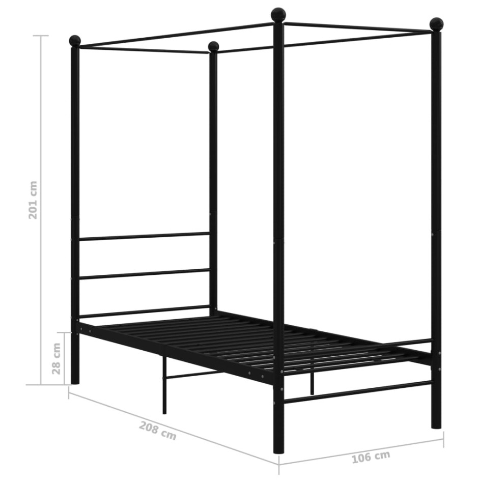 Estructura de cama con dosel metal negro 100x200