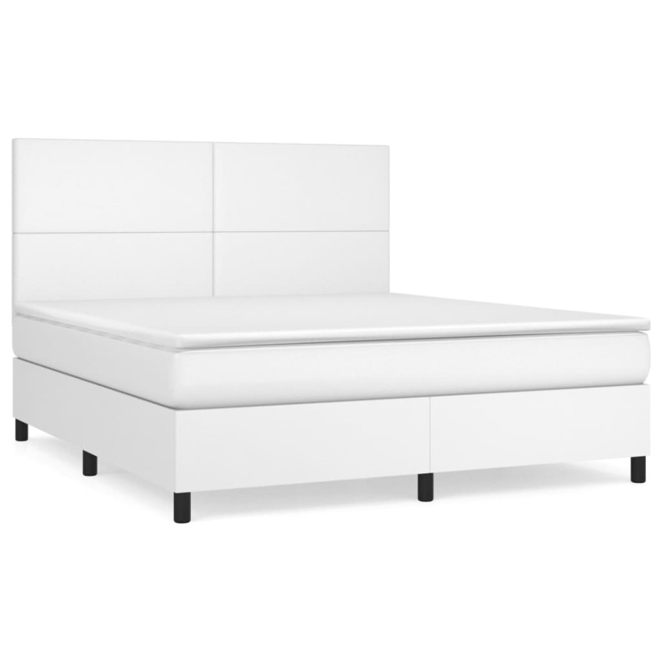 Cama box spring con colchón cuero sintético blanco 160x200