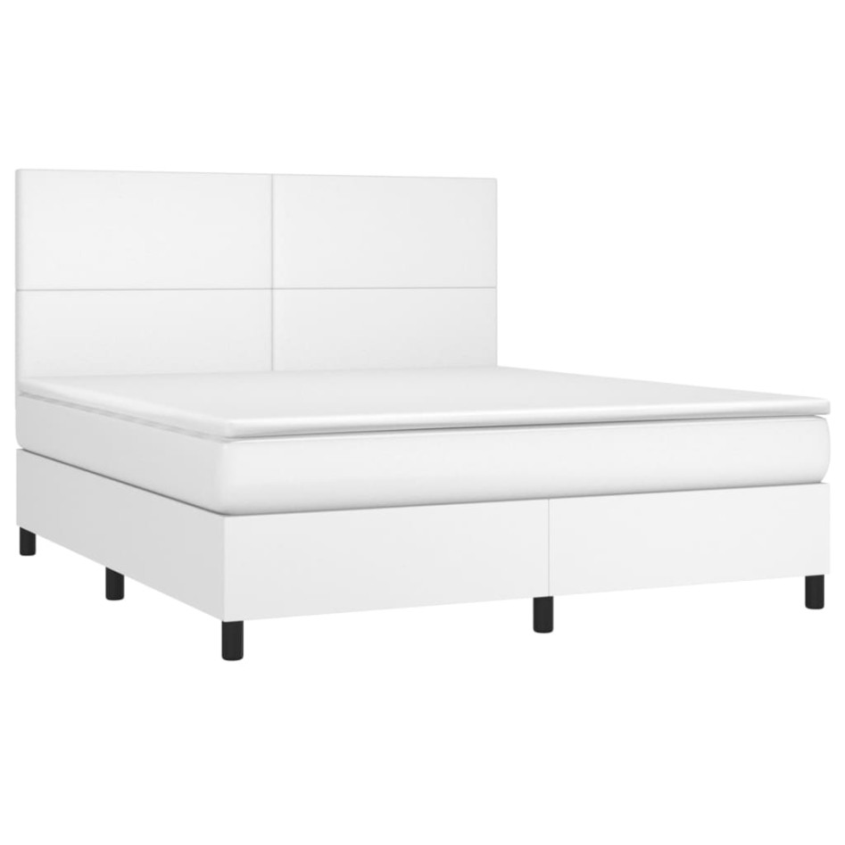 Cama box spring con colchón cuero sintético blanco 160x200