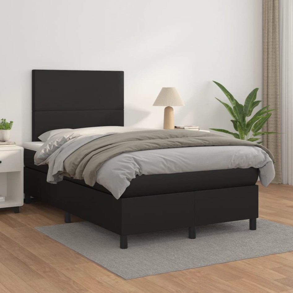 Cama box spring con colchón cuero sintético negro 120x200