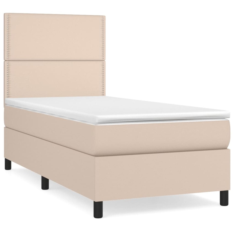 Cama box spring con colchón cuero sintético capuchino