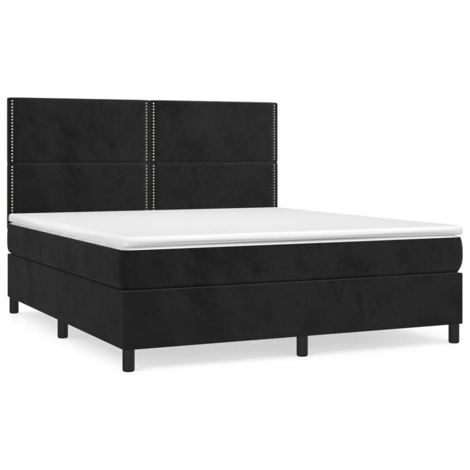 Cama box spring con colchón terciopelo negro 160x200