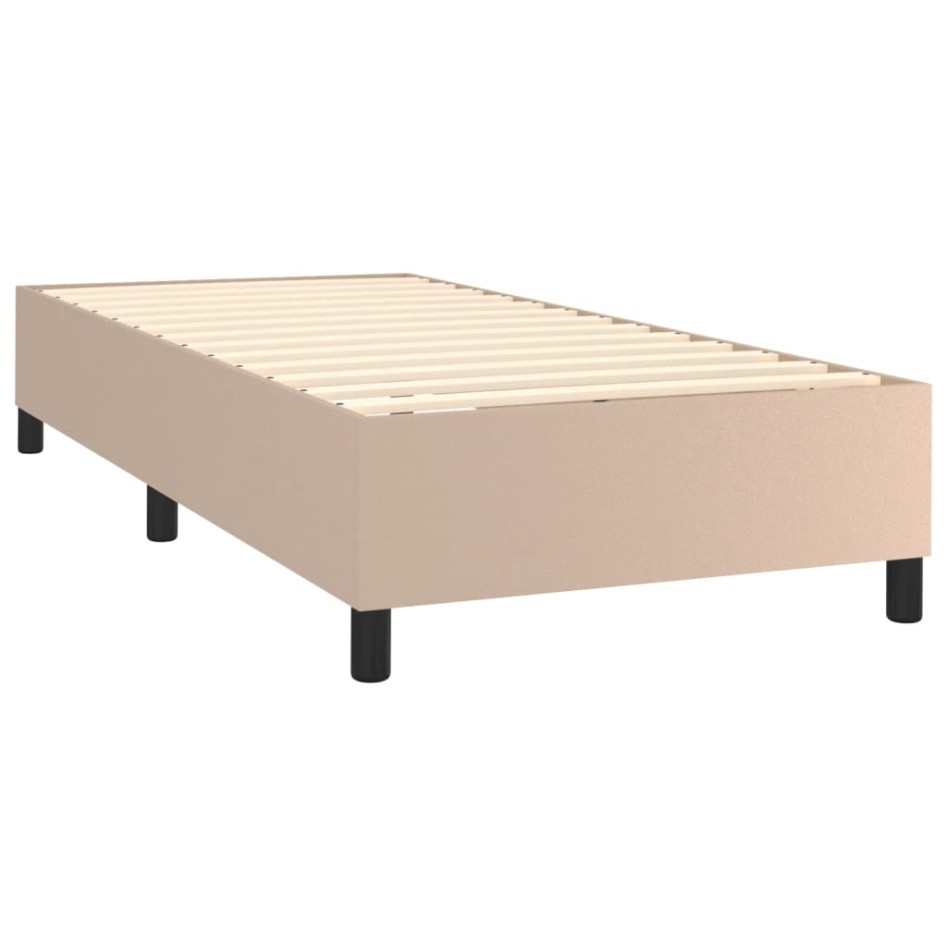 Cama box spring con colchón cuero sintético capuchino 90x200