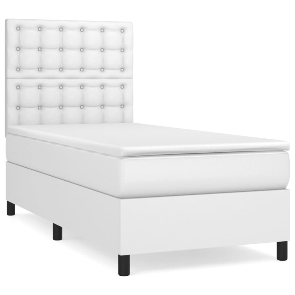 Cama box spring con colchón cuero sintético blanco 90x190
