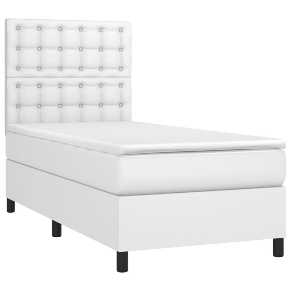 Cama box spring con colchón cuero sintético blanco 90x190