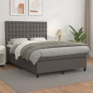 Cama box spring con colchón cuero sintético gris 140x190 cm