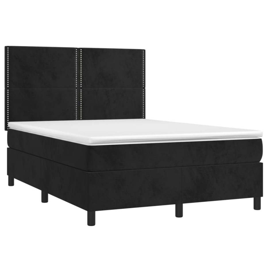 Cama box spring con colchón terciopelo negro 140x200