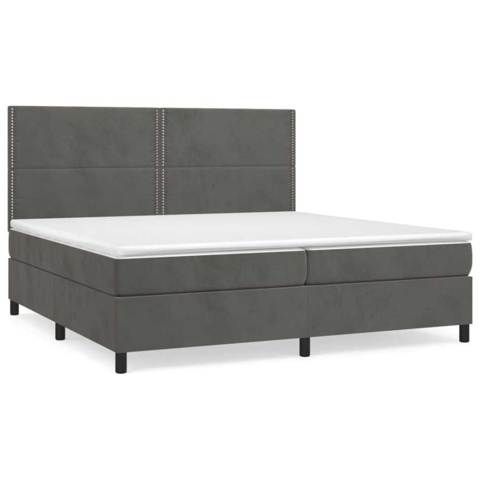 Cama box spring con colchón terciopelo gris oscuro 200x200