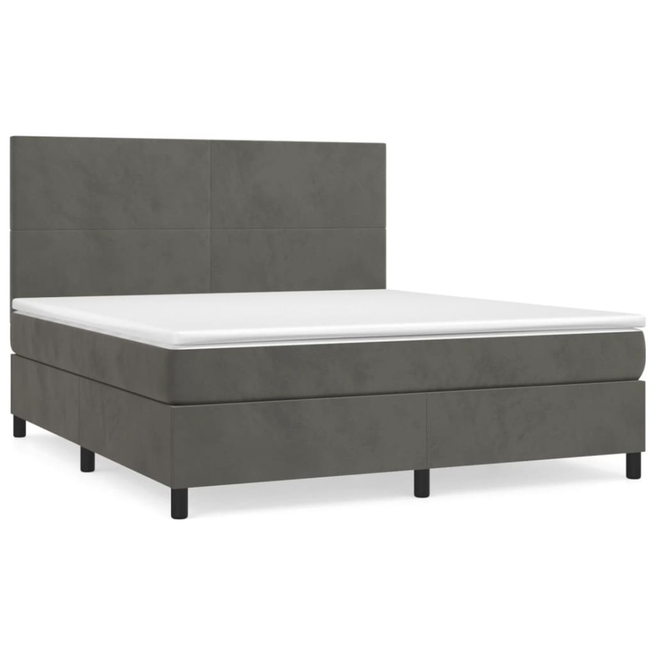 Cama box spring con colchón terciopelo gris oscuro 160x200