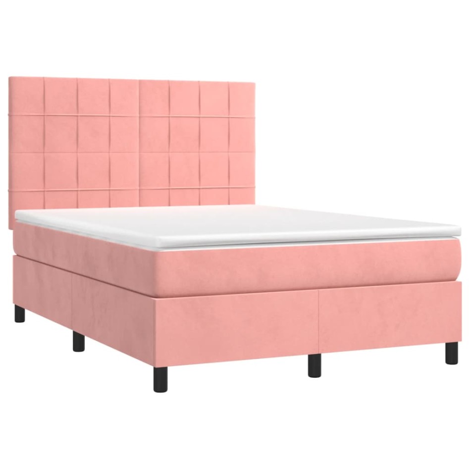 Cama box spring con colchón terciopelo rosa 140x190