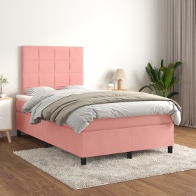 Cama box spring con colchón terciopelo rosa 120x200