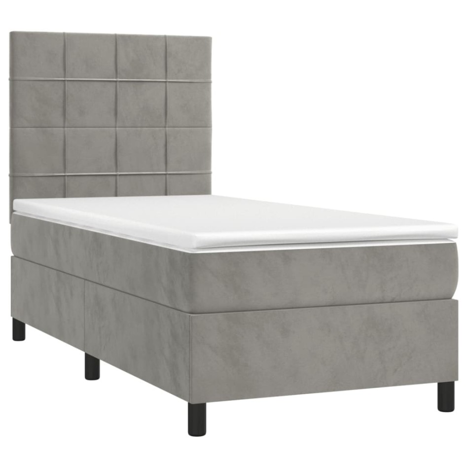 Cama box spring con colchón terciopelo gris claro 100x200