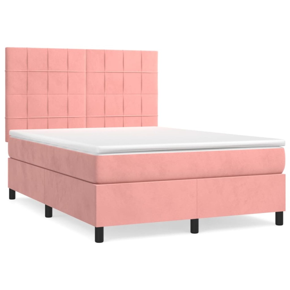Cama box spring con colchón terciopelo rosa 140x200