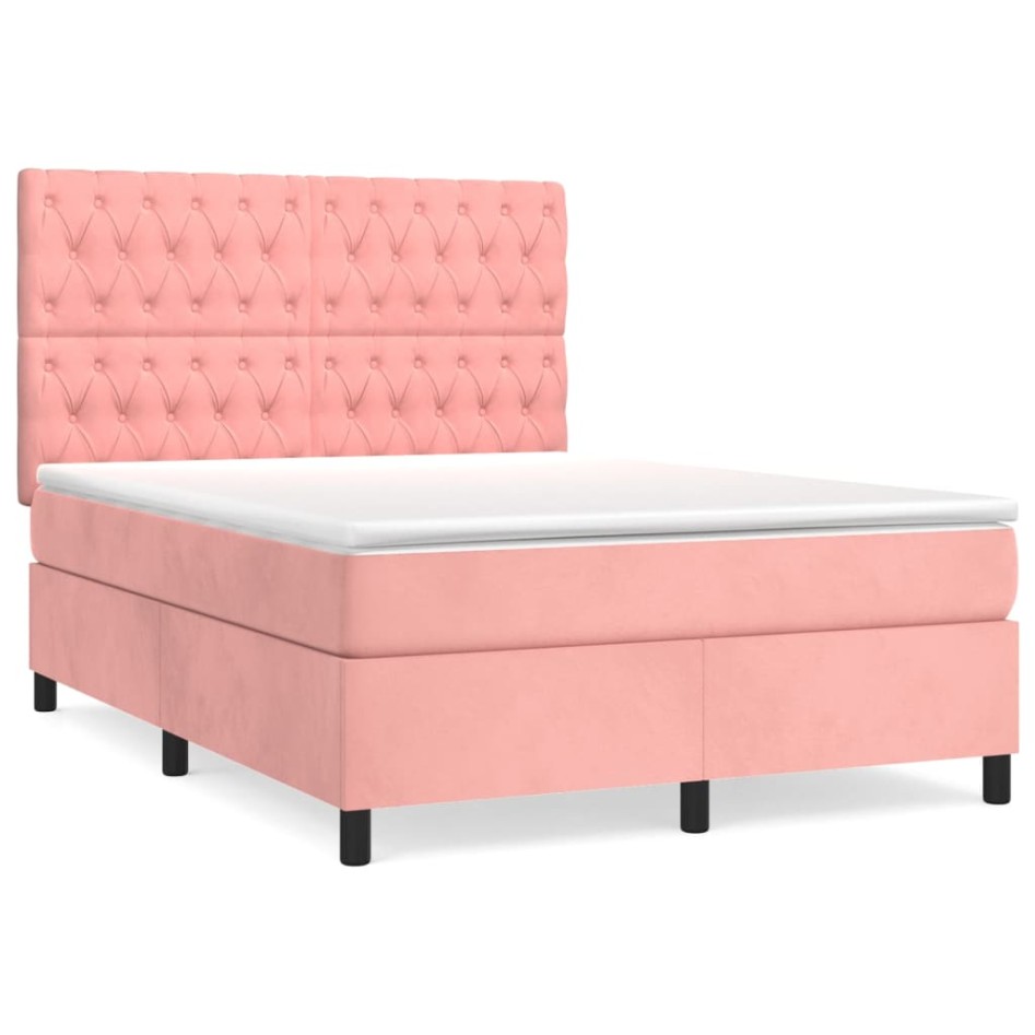 Cama box spring con colchón terciopelo rosa 140x190