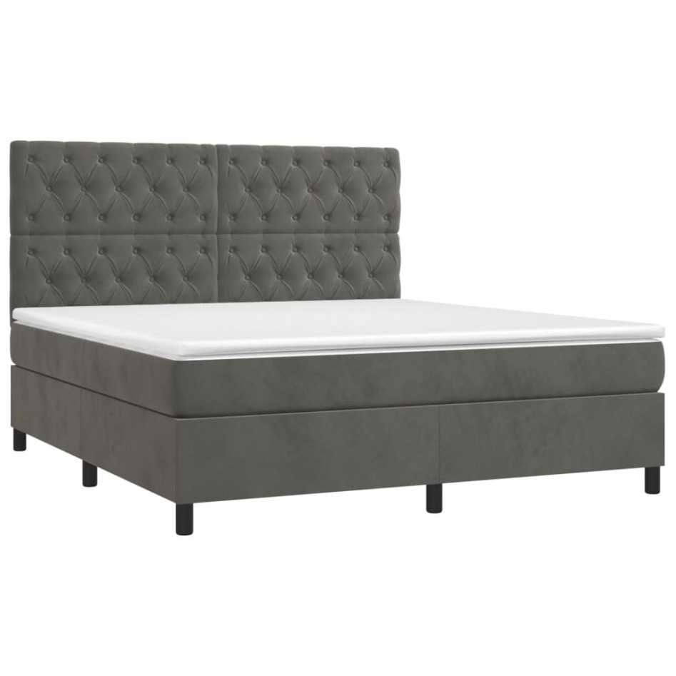 Cama box spring con colchón terciopelo gris oscuro 160x200