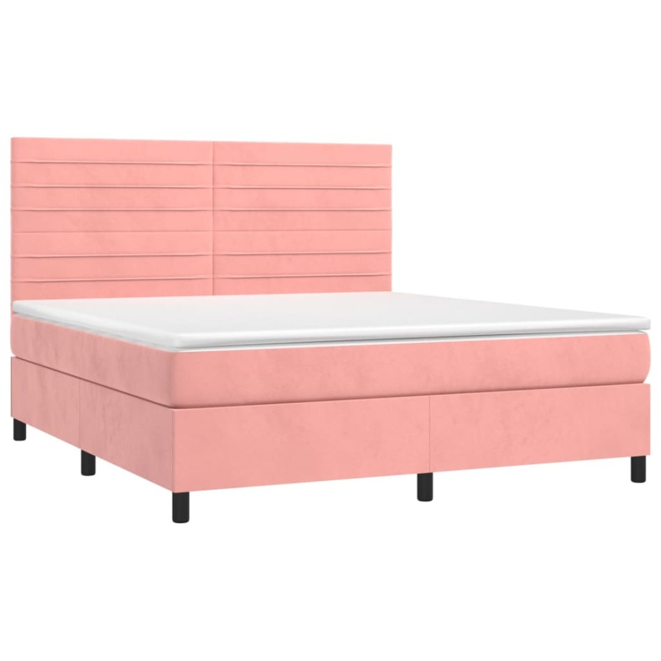 Cama box spring con colchón terciopelo rosa 180x200
