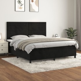 Cama box spring con colchón terciopelo negro 160x200